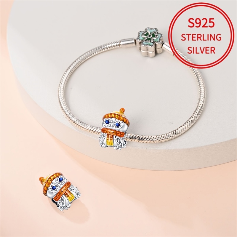 925 Sterling Silver Autumn Owl Bead for Bracelet Making